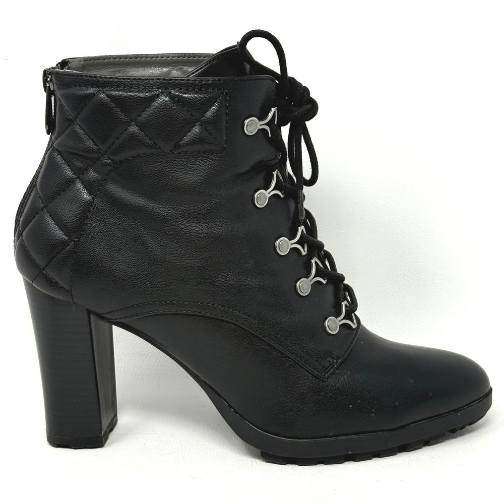 Adrienne Vittadini Trailer Womens Black Quilted Ankle Boot 9 Goth Moto Steampunk